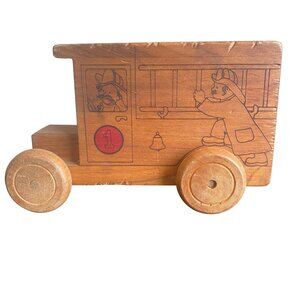 Toystalgia vintage 1979 wooden firetruck bank toy collectible display